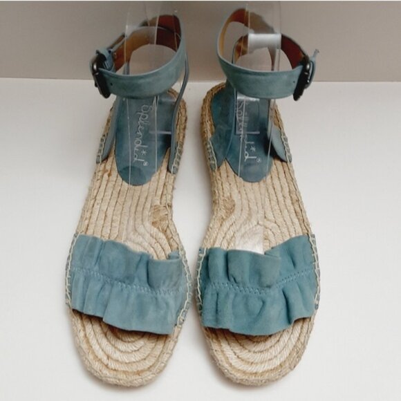 SPLENDID Becca Ruffled Blue Suede Rope Espadrille Ankle Strap Sandals 7.5 Flawed - Picture 5 of 15